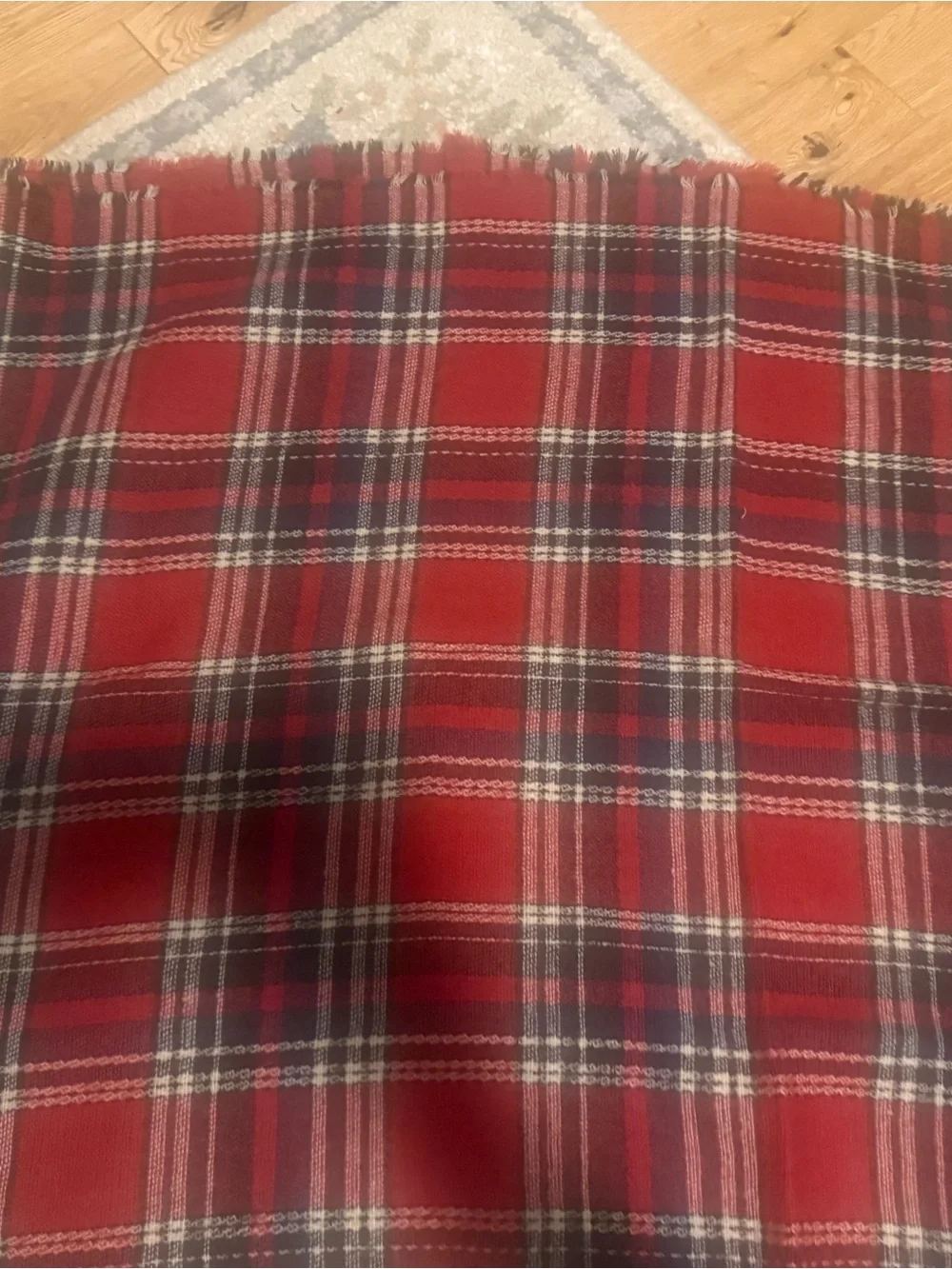 Red Plaid Fringe Scarf